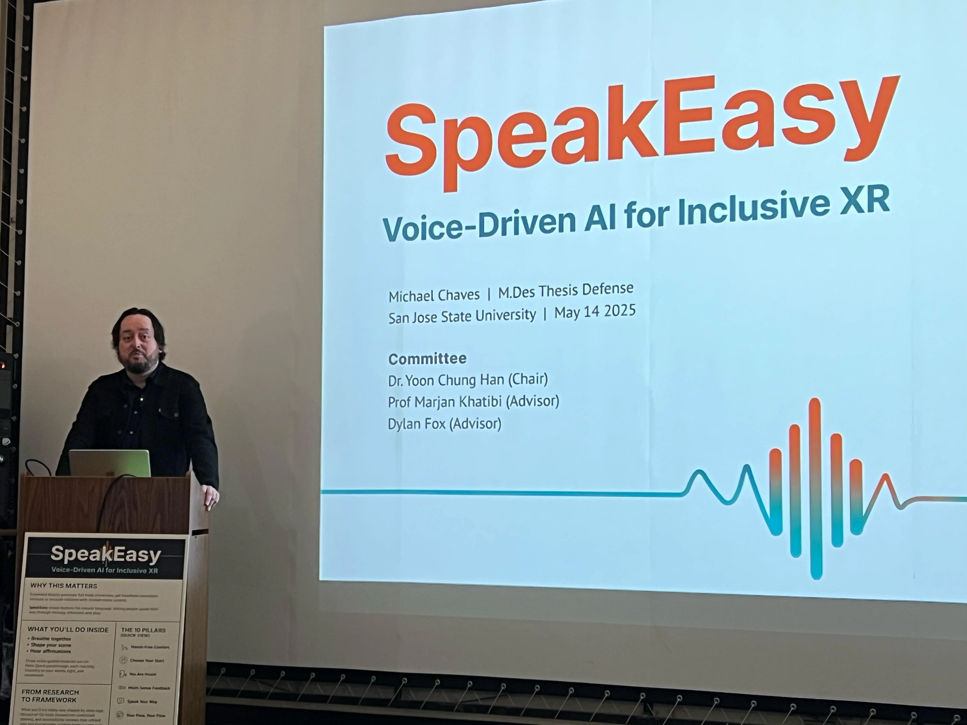 Mike presenting the SpeakEasy voice-driven inclusive XR thesis
