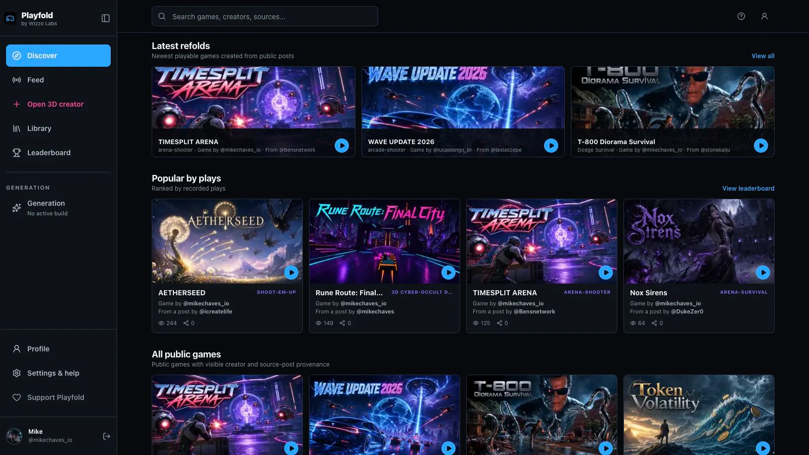 Playfold’s live catalog of characters, worlds, and playable stories